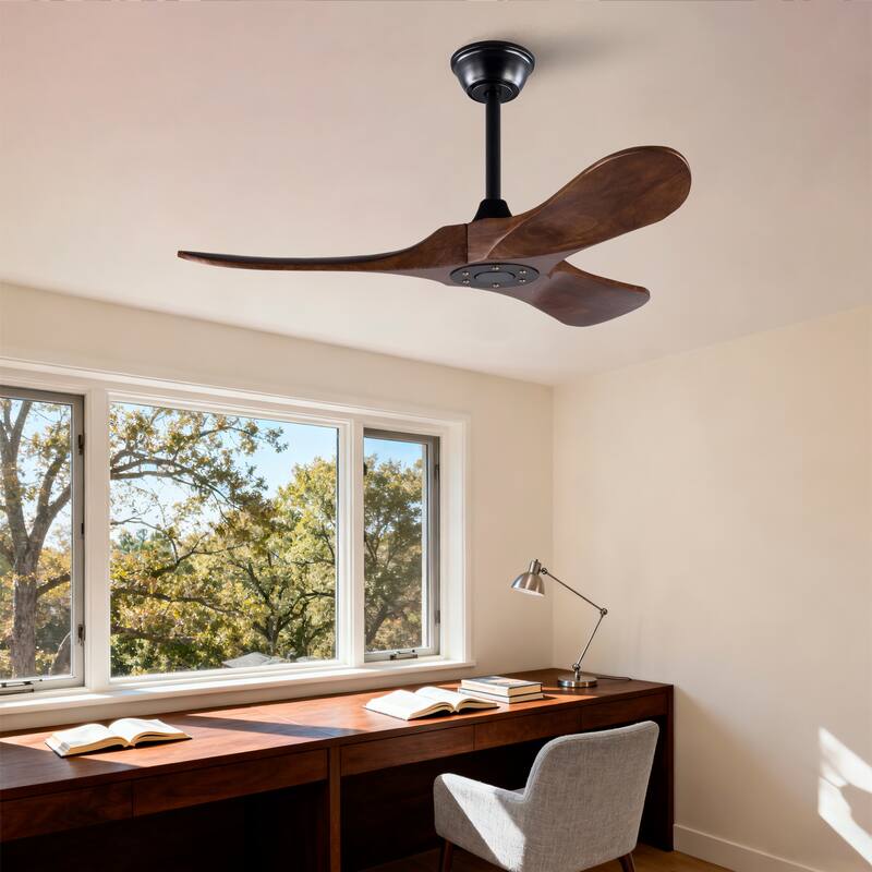 42" Solid Wood Ceiling Fan, Outdoor, 3 Blade, No Light, for Patio Living Room Bedroom Porch, Remote Control, Water Resistant