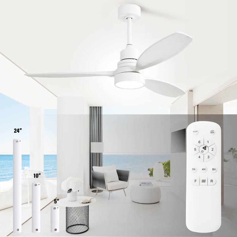 48" and 52" Integrated LED Ceiling Fan with Light and Remote, Reversible DC Motor - 52 Inch #52k076 - White and White Blades