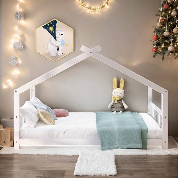 slide 2 of 10, Full Size Playhouse Design House Bed Wood Bed,Solid Construction For Bedroom White