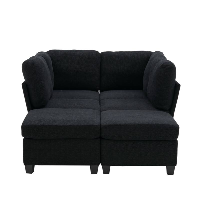 Modular Sleeper Sofa Bed U-shaped Sectional Couches with Hidden Storage Seat and Ottomans, Freely Combinable Chaise Lounge Sofa