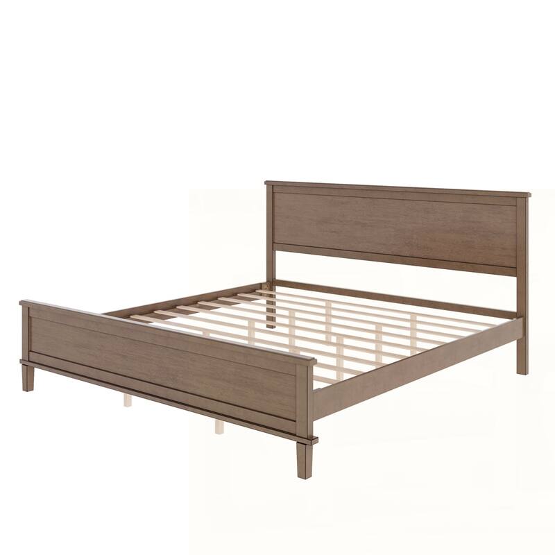 Wood Platform Bed with Headboard and Wood Slat Support