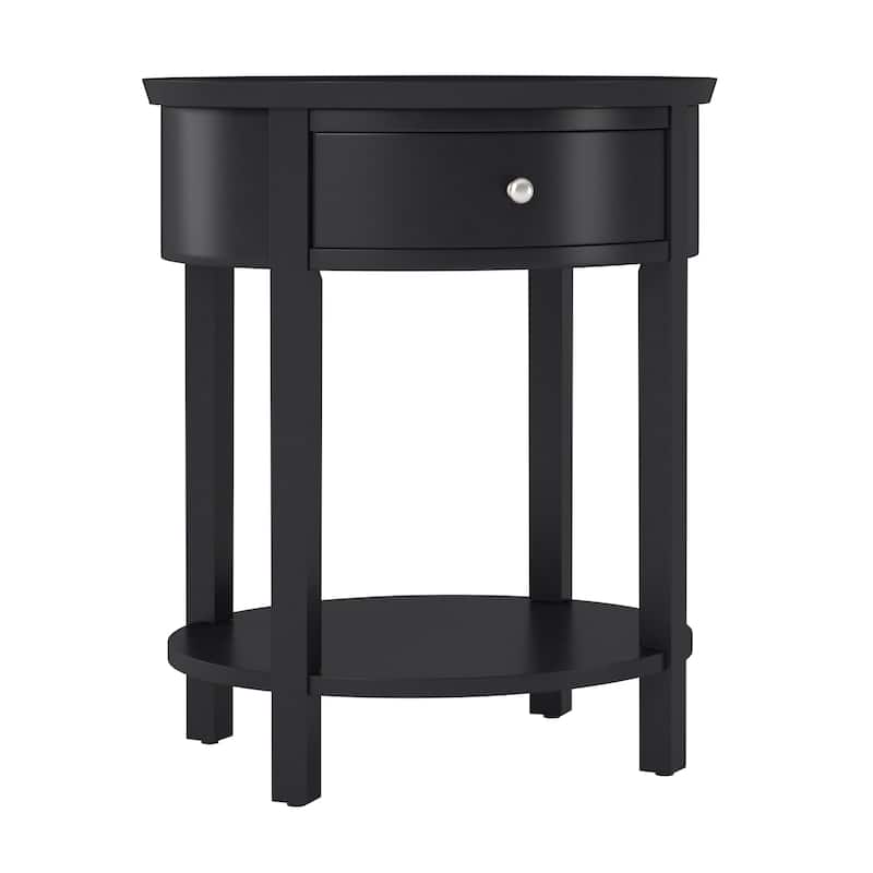 Fillmore 1-Drawer Oval Wood Shelf Accent End Table by iNSPIRE Q Modern - Black