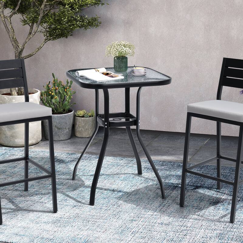 Outdoor Patio Dining Bar Height Table Bistro Table with Umbrella Hole Glass Bar Table Coffee Table