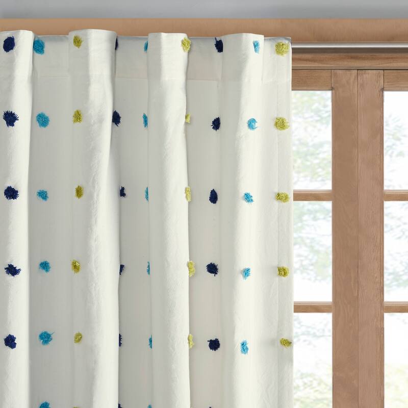 Intelligent Design Ensley Cotton Jacquard Pom Pom Single Curtain Panel - 50"W X 84"L