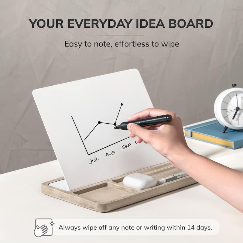 Jani Wooden Desk Organizer with Magnetic Whiteboard - Solid Wood, Hidden Storage & Anti-Skid Base for Home, Office & Workspaces