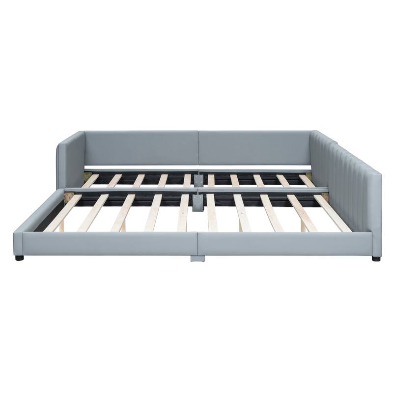 Queen Size & Twin XL Size Upholstered Platform Bed, Mother & Child Bed, PU Leather
