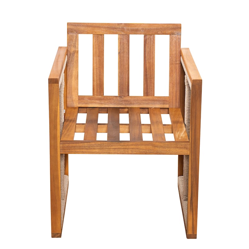 Christopher Knight Home - Valmont Modern Outdoor Acacia Wood Dining Arm Chair with Rope Back & Washable Cushion, Set of 2