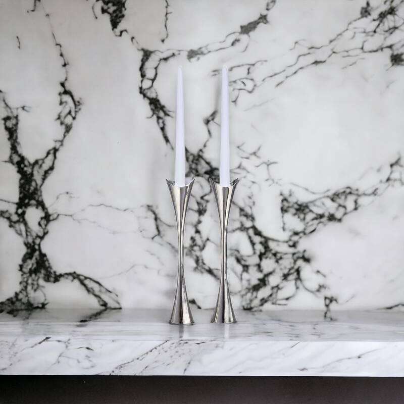 Nambe Curve Candlestick Holders - 2.75" W x 11" H