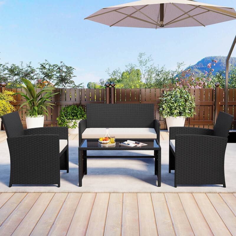 Costway 4 PCS Patio Conversation Set with Seat Cushions & Tempered - See Details