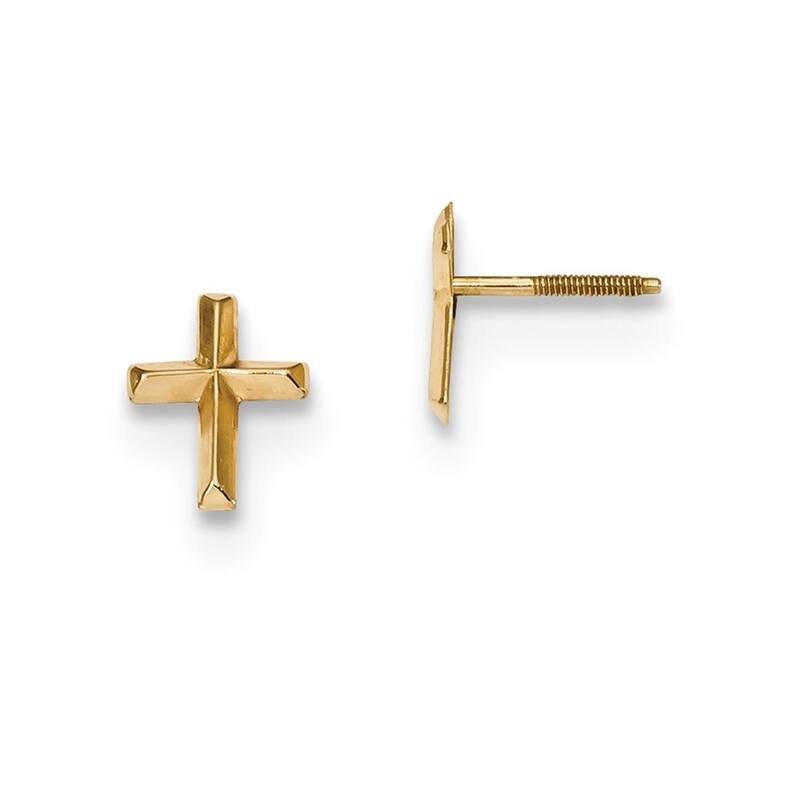 Curata 14k Yellow or White Gold 8.8x6.8mm 3d Religious Faith Cross Post Earrings - Yellow