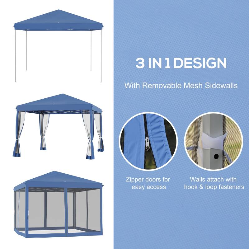 10' x 10' Pop Up Canopy Tent with Netting, Adjustable Height, for Outdoor, Garden, Patio, Blue