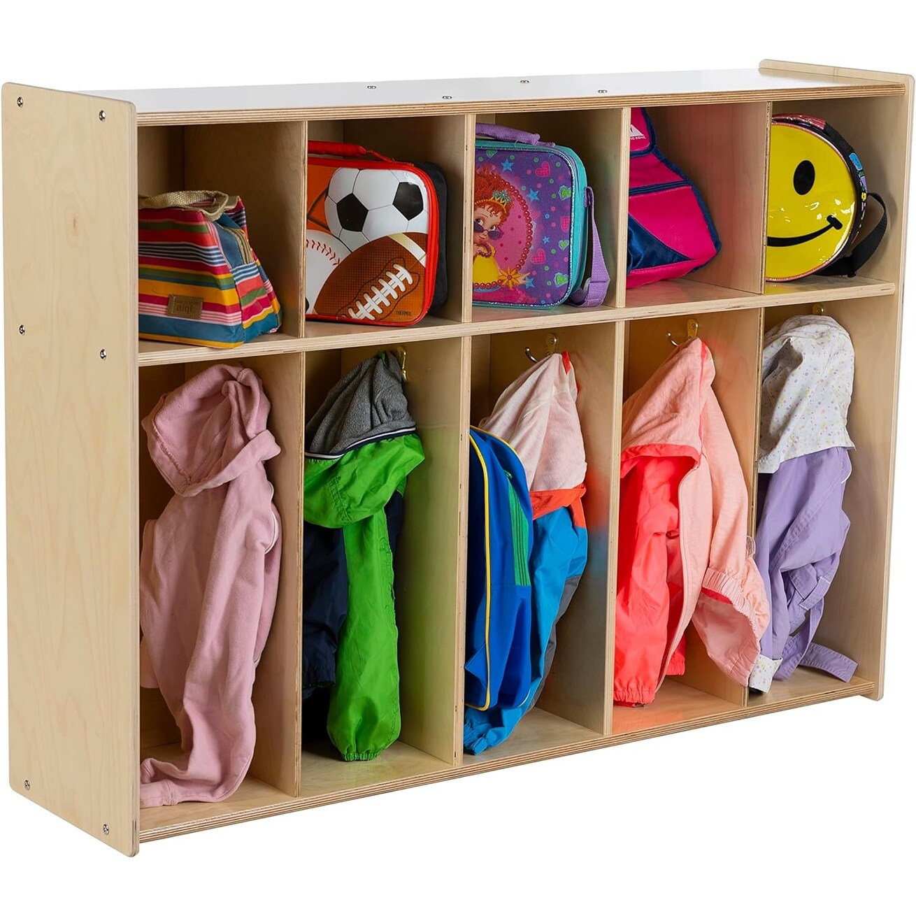 RRI Goods 5 Section Birch Plywood Daycare Cubby Coat Locker with