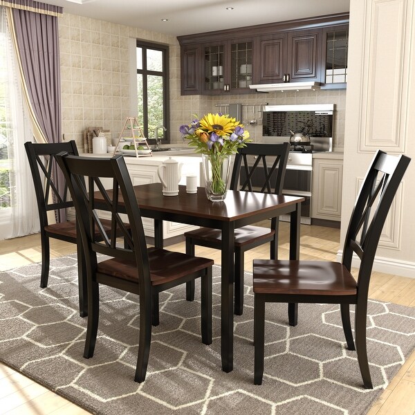 TiramisuBest 5-Piece wood Dining Table Set Kitchen Table Chairs(black） - Overstock - 32748684