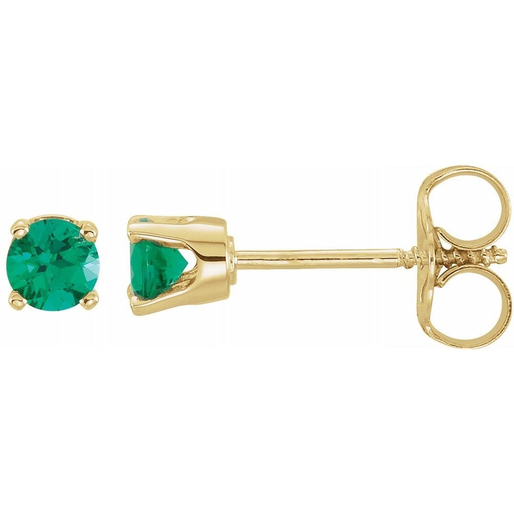 14K Yellow Gold Lab-Grown Emerald Stud Earrings for Women
