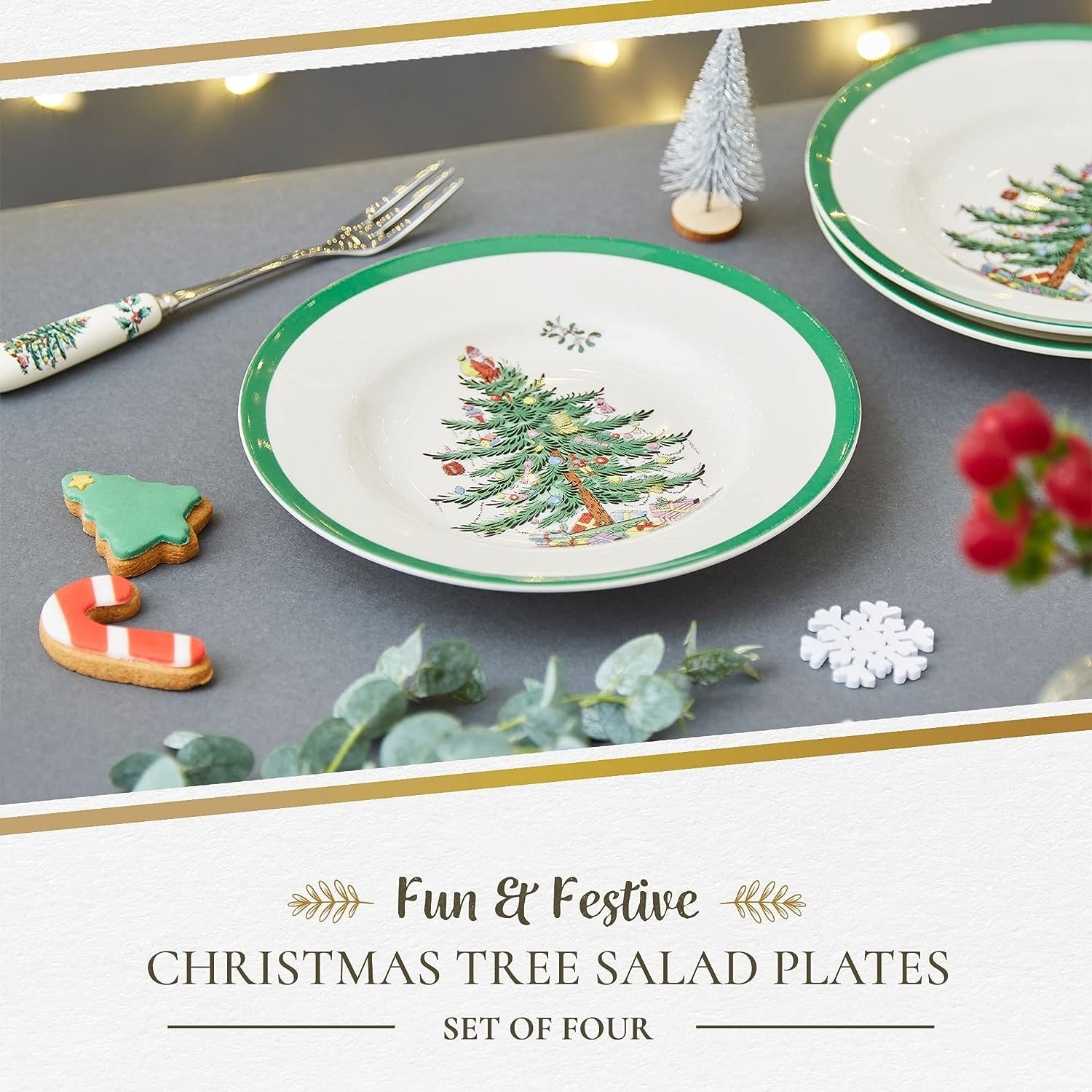 Spode Set of 4 Christmas Tree Salad Plates - 8 in - Bed Bath