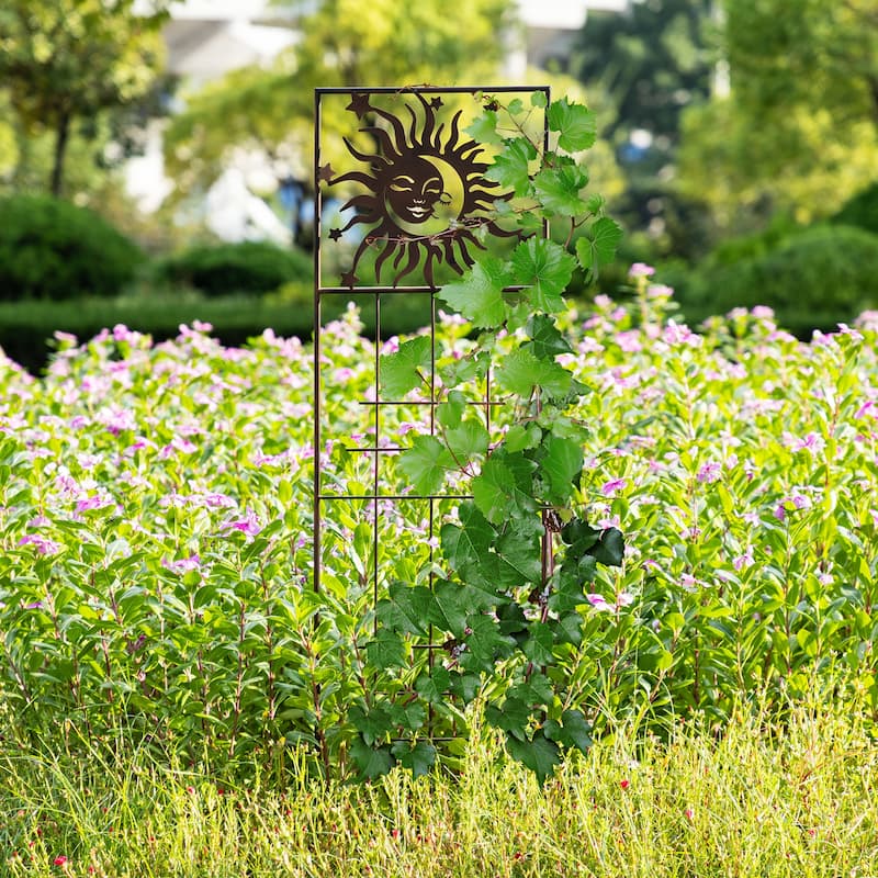 4 Pack Outdoor Metal Panel Garden Trellises for Climbing Plants with Stakes By Glitzhome