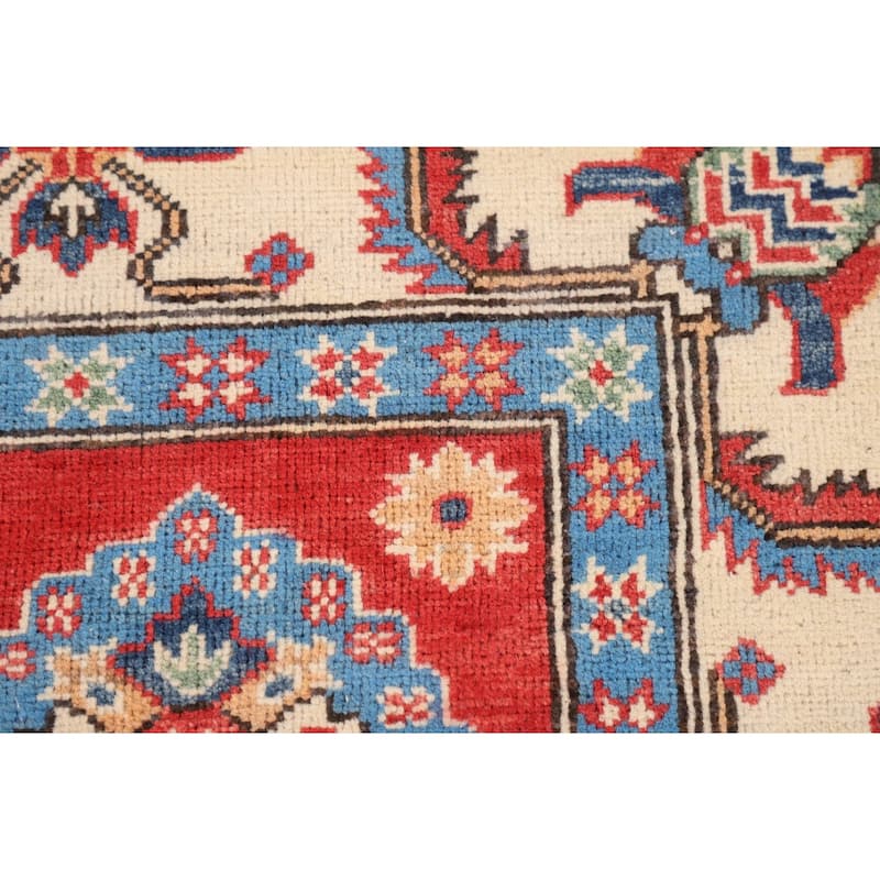 Geometric Kazak Rug Hand-Knotted Bedroom Wool Carpet - 5'2" x 7'0"