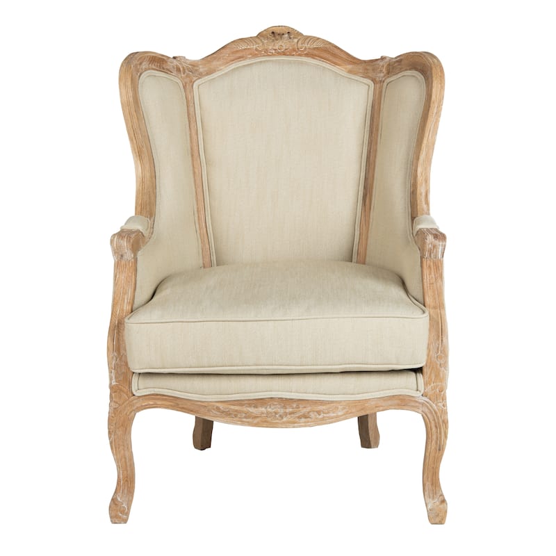SAFAVIEH Couture Kali Oak Natural Linen Wing Chair - 34Wx34Dx40H - Natural Linen