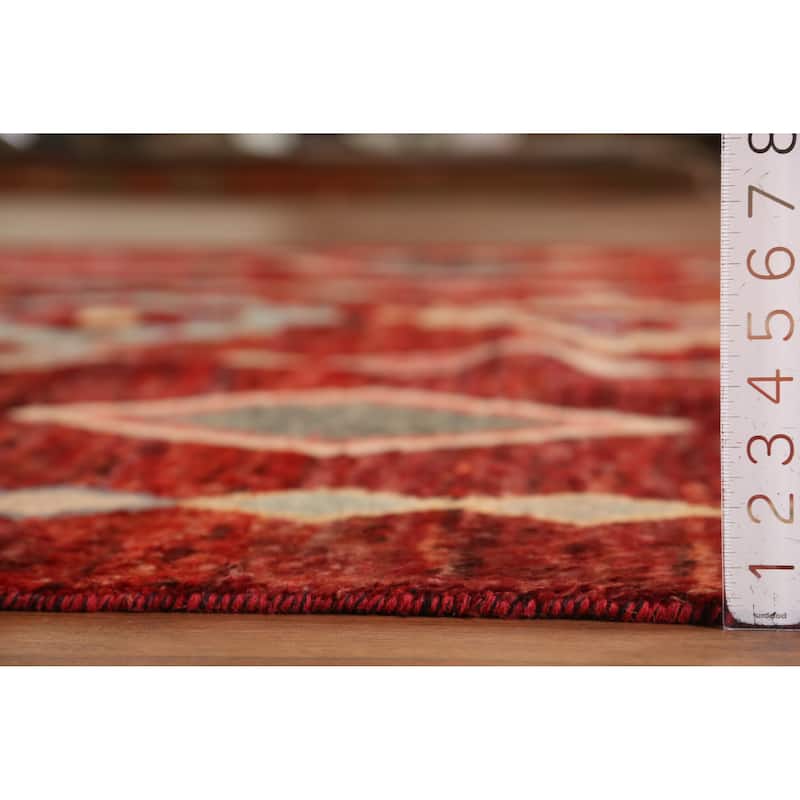 Red Geometric Moroccan Oriental Rug Hand-Knotted Tribal Wool Carpet - 8'1" x 9'9"