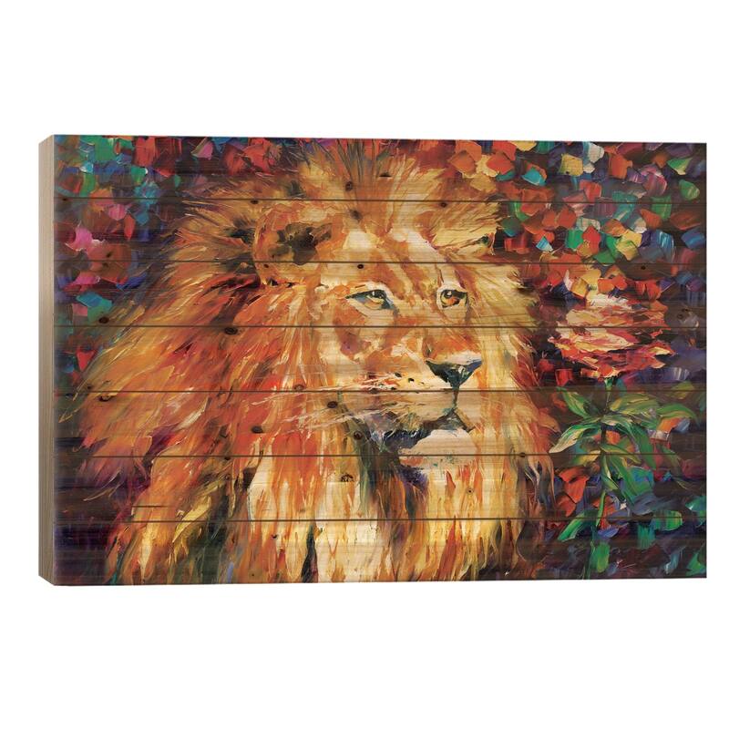 Lion Print On Wood by Leonid Afremov - Multi-Color - 18x26x1.5