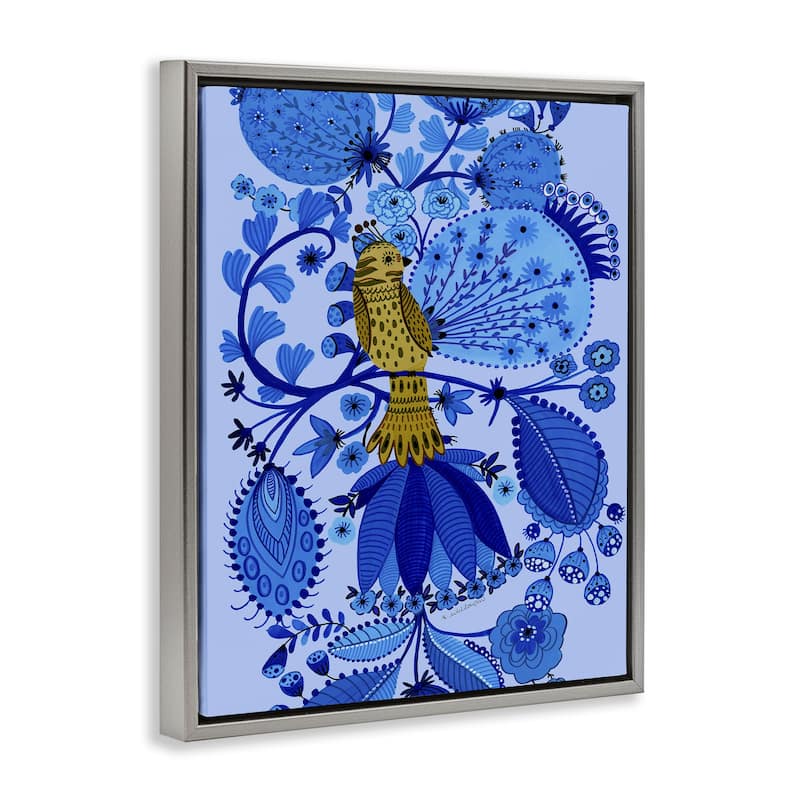 Stupell Folk Inspired Whimsical Bird Framed Floater Canvas Wall Art Design By Kay Widdowson