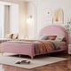 preview thumbnail 25 of 52, Bedroom Velvet Fabric Bed Frame with Classic Semi-circle Shaped Headboard and Metal Legs, Upholstered Platform Bed for Kids