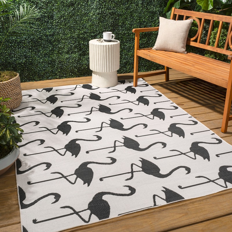 JONATHAN Y Liana Casual Coastal Flamingos Two-Tone Indoor/Outdoor Area Rug