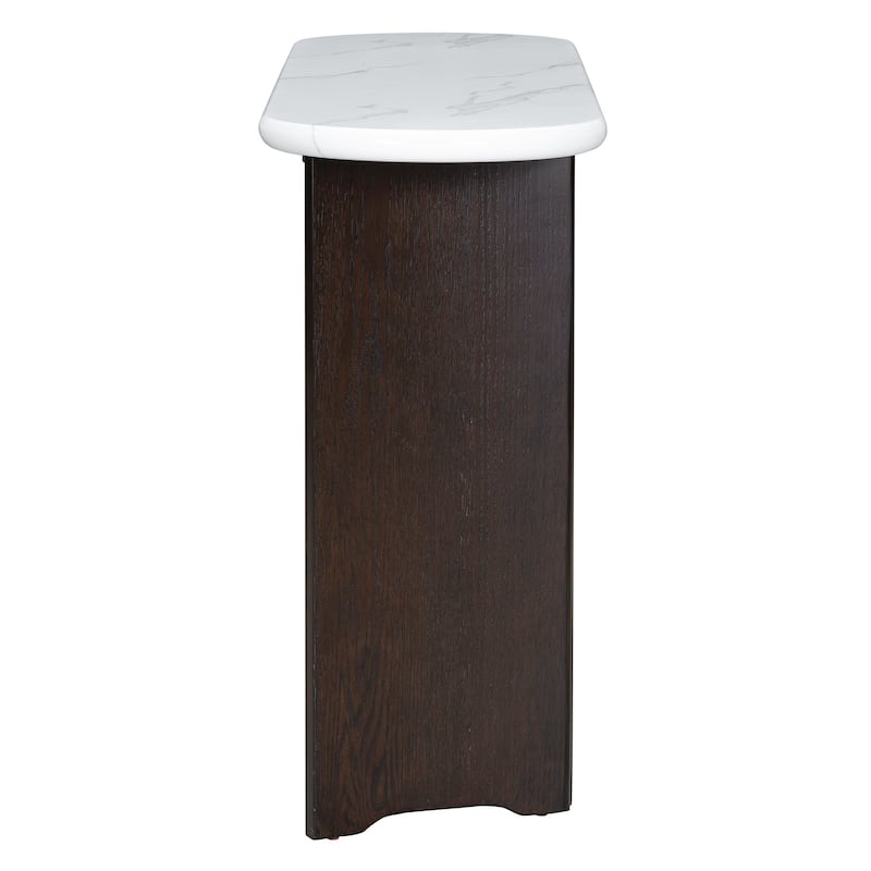 53.9" MDF Console Table with Faux Marble Top and Wooden Base for Living Room