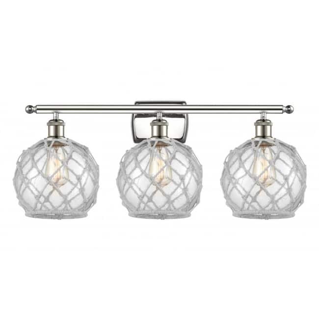 Innovations Lighting Farmhouse Rope 3 Light 26" Wide Bathroom Vanity - Polished Nickel / Clear / White