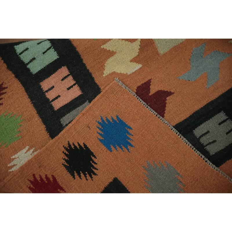 Hand Woven Oriental 100% Wool Carpet Southwestern Modern Green Kilim Area Rug - 10' 7'' X 8' 8''