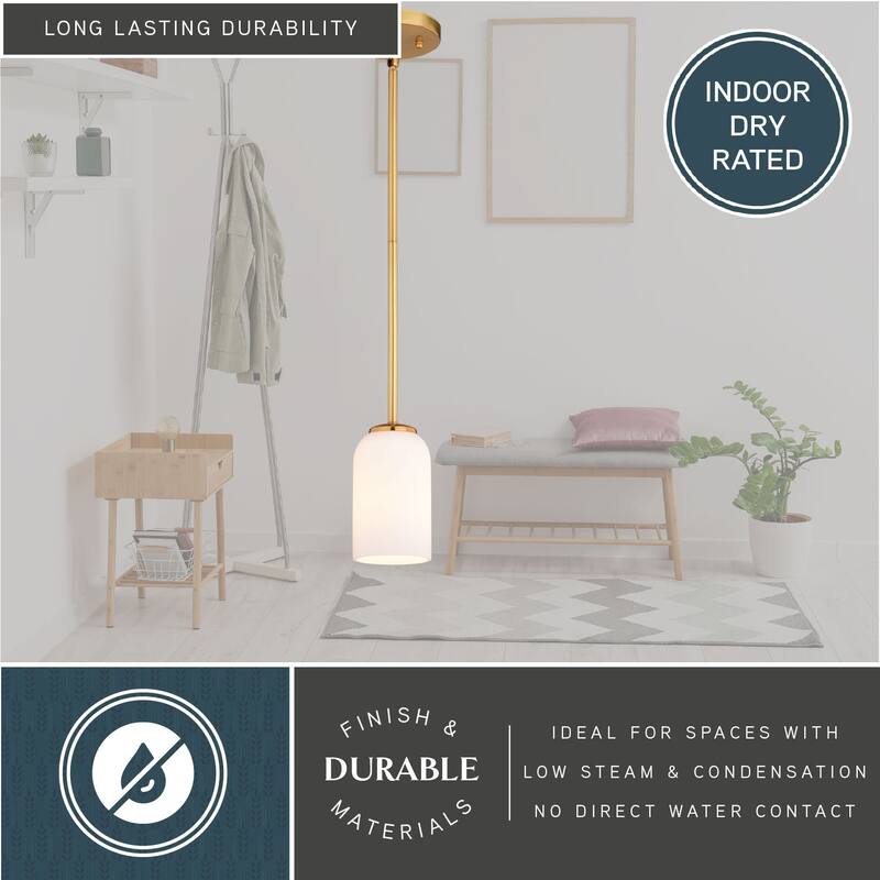 Shelby Gold Brass Transitional Mini Pendant Ceiling Light White Glass - 5.25-in W x 6.75-in H x 5.25-in D