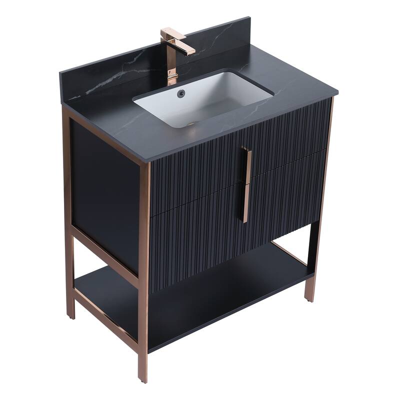 Fine Fixtures Serenity Modern Bathroom Vanity with Black Sintered Stone Top