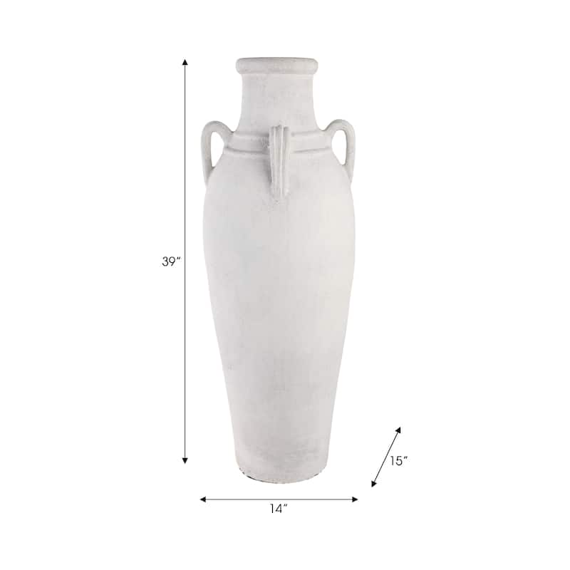 Ceramic Rustic Dual Handles Floor Vase - Ivory, 39"