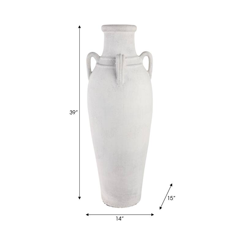 Pottery Terracotta Floor Vase Rustic Dual Handles - 39" Ivory