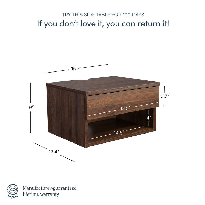 Nathan James Jackson Modern Floating Bedroom Nightstand with Storage Drawer and Open Shelf Cubby