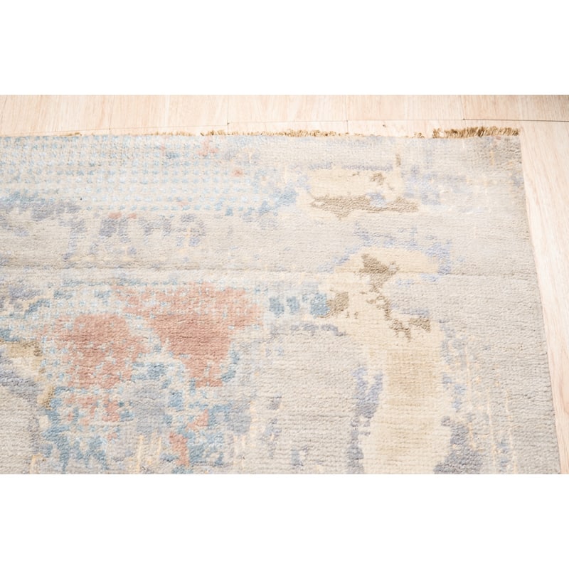 Hand-Knotted Wool Rust/S.Blue Area Rug, 9' x 12', Luxurious Soft Texture for Bedrooms or Living Rooms - L