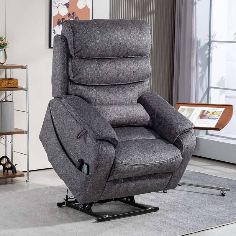 Dual Motor Oversized 180° Lay Flat Chenille Power Lift Recliner Chair with Retractable Tray, Wireless Charge