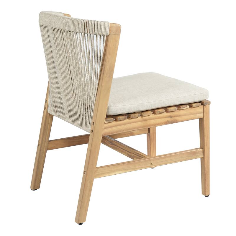 Christopher Knight Home - Louie Outdoor Acacia Wood Dining Chairs with Rope Backrest and Cushioned Seat, Set of 2