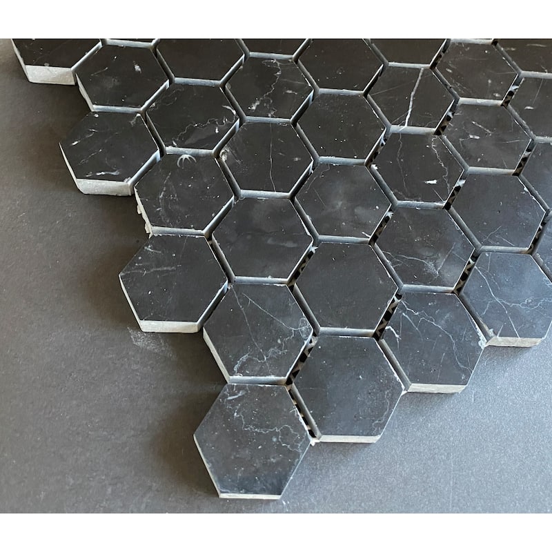 1 1/4 Hexagon Marble Mosaic Tiles - Case (10 Sheets) - Nero Marquina