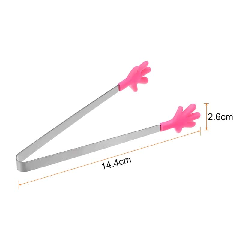 Mini Food Tongs 14.4cm Hand Shape Stainless Steel with Silicon Tips - 5.67" - RoseRed