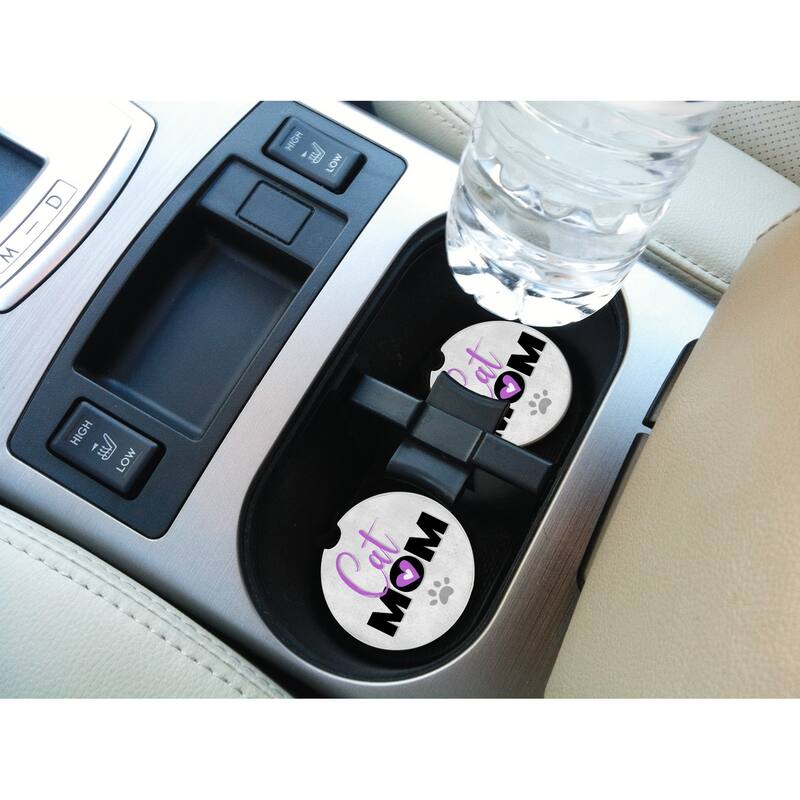 Counterart Absorbent Stoneware Car Coaster, Cat Mom, Set of 2 - 2.5