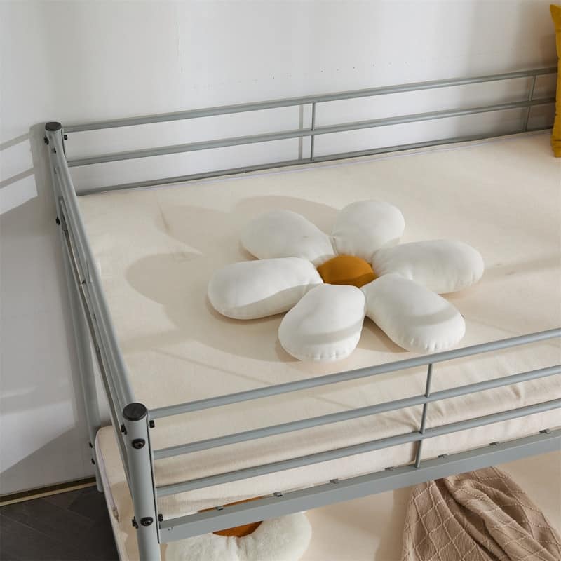 Twin Round Pipe Bunk Low Bed Guardrail Angled Ladder Iron Bed USA