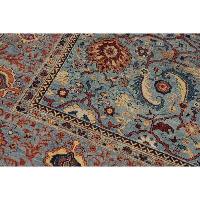 Hand Knotted Traditional Wool Blue Geometric Area Rug - 12' 1'' X 9' 3''