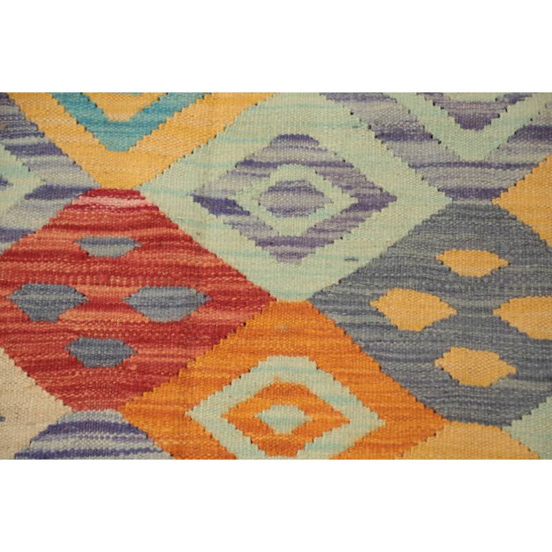 Hand Woven Oriental 100% Wool Carpet Southwestern Tribal Multi-Colored Kilim Area Rug - 4' 8'' X 3' 3''