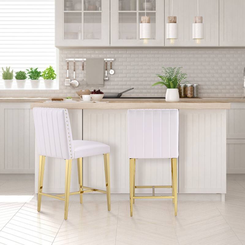 Counter Height Bar Stools Luxury Island Counter Bar Stool Chairs Kitchen Counter-Height Stool with Gold Stainless Steel Legs