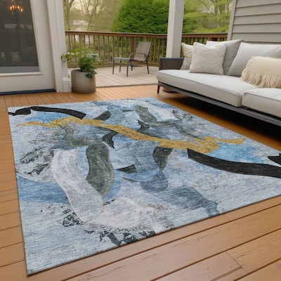 Machine Washable Indoor/Outdoor Contemporary Brushstrokes Chantille Rug