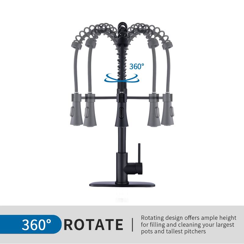 Topcraft Single Handle Pull Down Spring High Arc Kitchen Faucet with Base Plate