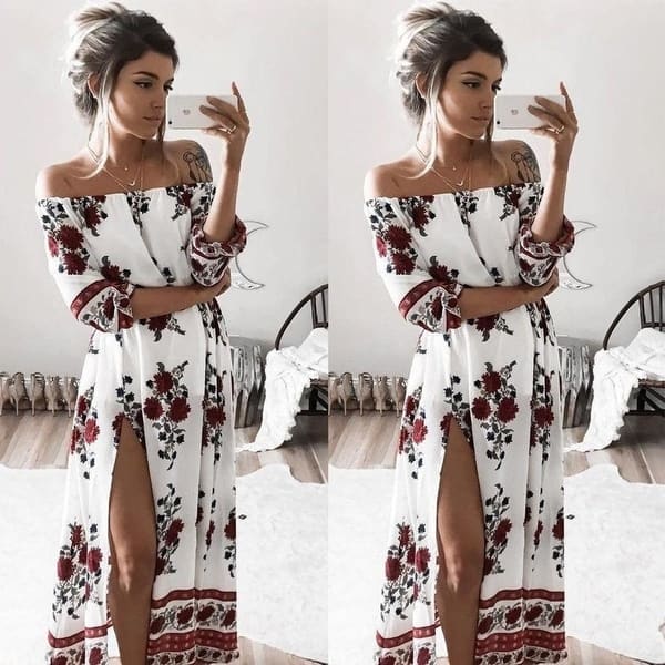 Shop Boho Style Long Dress Women Half Sleeve Off Shoulder Beach