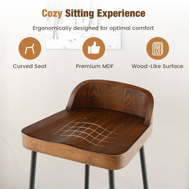 Industrial Bar Stools with Low Back and Footrests - 16.5" x 14" x 32.5" (L x W x H)