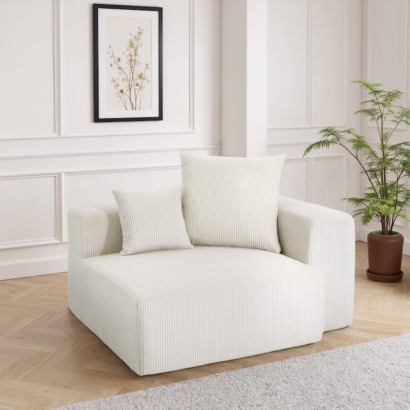 Corduroy Upholstered Modular Sectional Sofa with Ottoman - Beige-armchair left - Left Facing